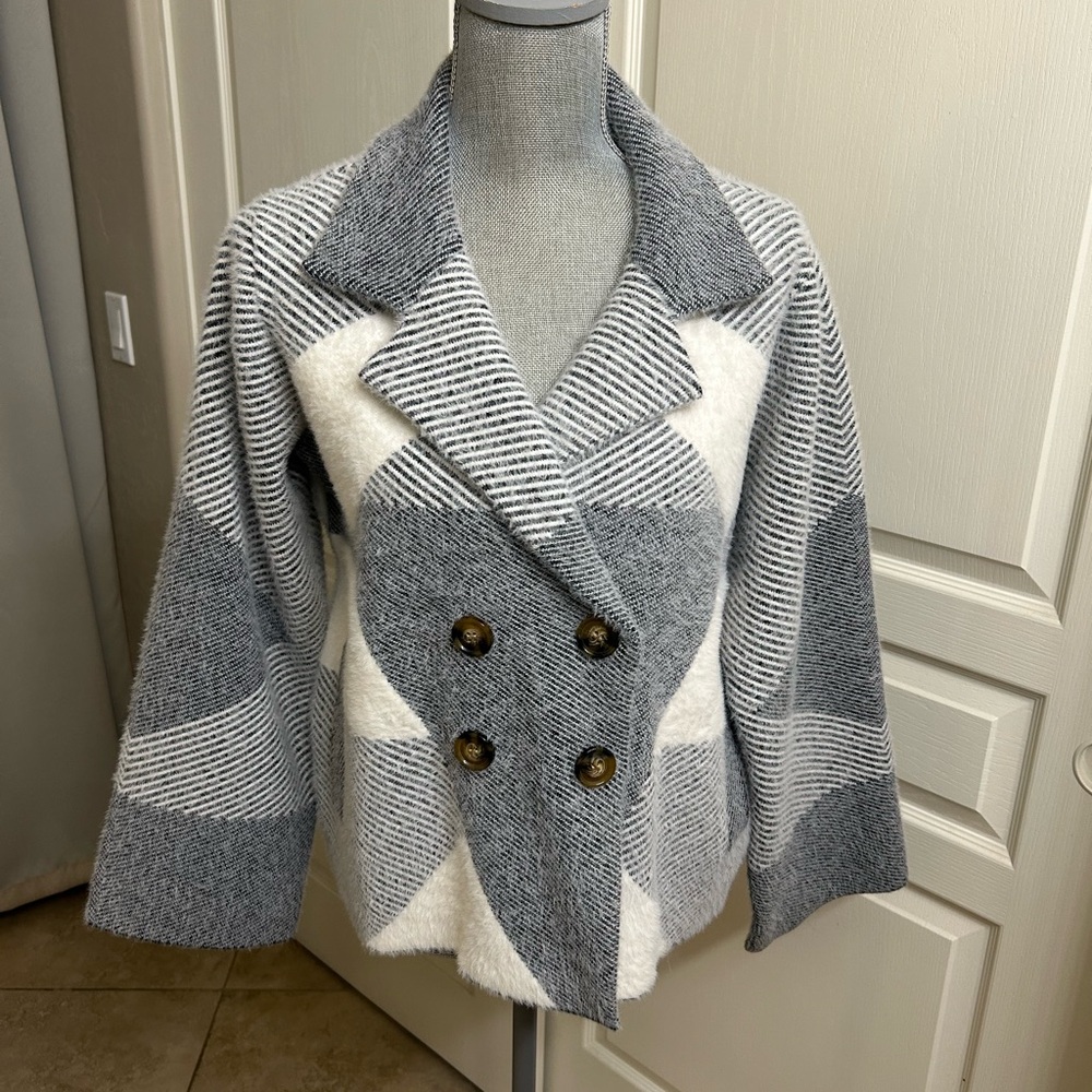 Venini Black and White Patterned Pea Coat